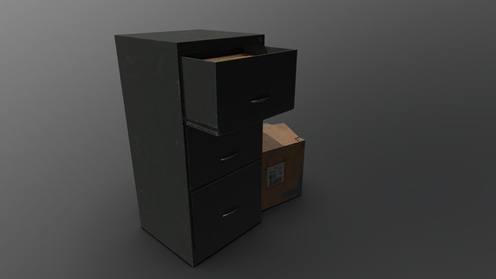 Filing Cabinet and Carboard Box 3D Model