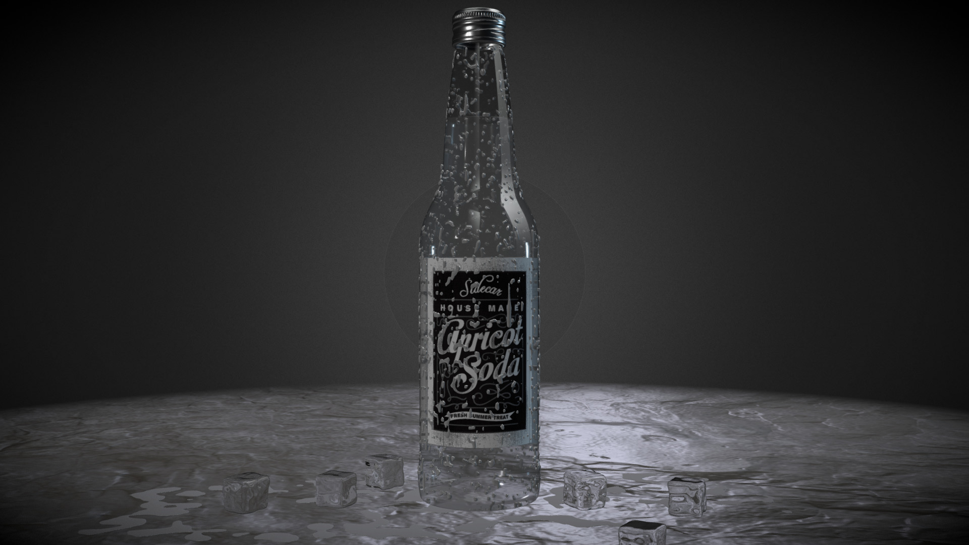 3D model Soda bottle with drops and ice - This is a 3D model of the Soda bottle with drops and ice. The 3D model is about a bottle of alcohol.