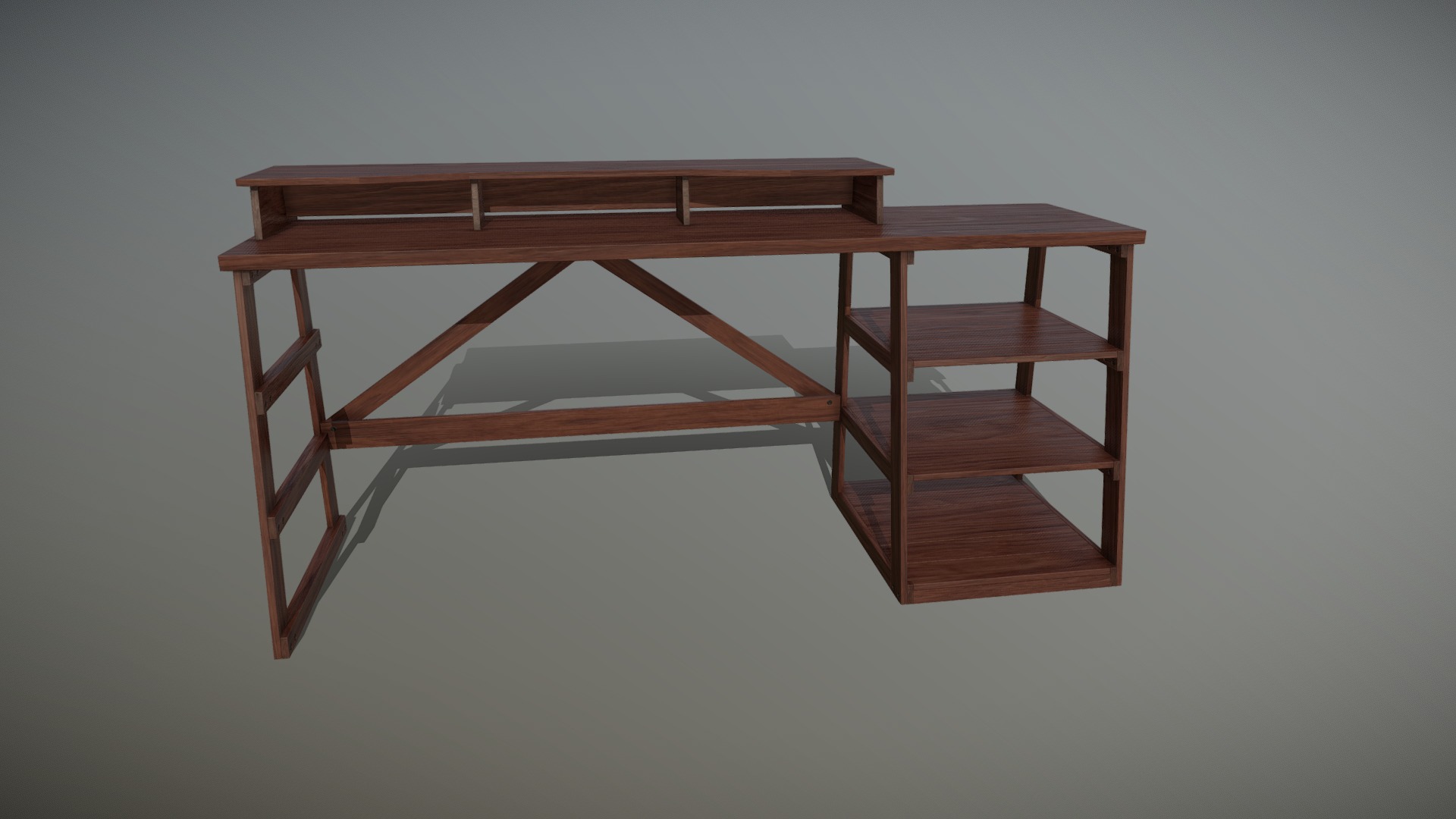 3D model Mahogany Standing Desk – Animated Exploded View - This is a 3D model of the Mahogany Standing Desk - Animated Exploded View. The 3D model is about a wooden table with a chair.