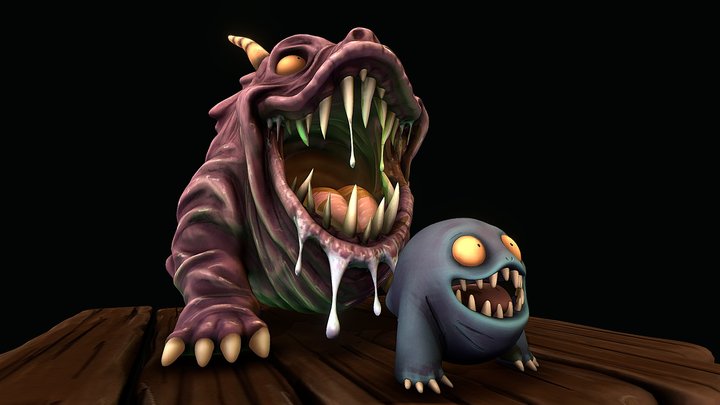 Sculpted  Cute Monster stylized  Hand Painted 3D Model
