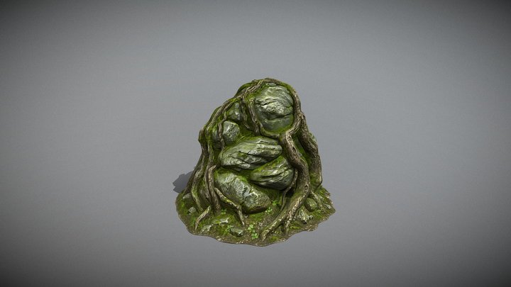 Mossy Root-Wrapped Boulder