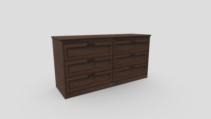 Dark Wood Dresser With Fully Modelled Drawers 3D Model