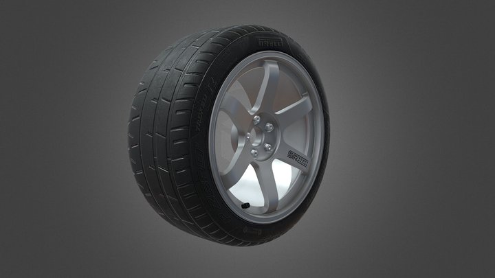Rays Volk Racing TE37 Style Wheel with Tyre 3D Model