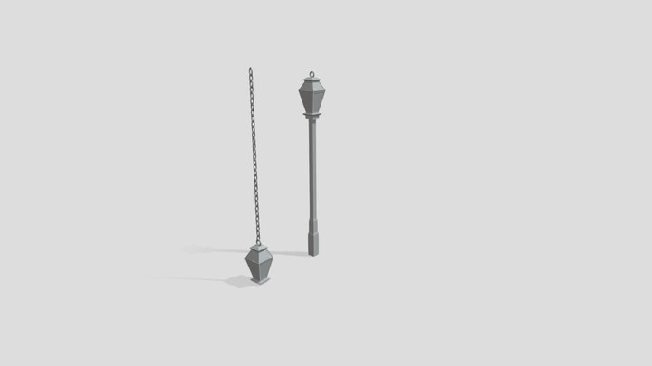 Lantern With Chain And Lamppost 3D Model