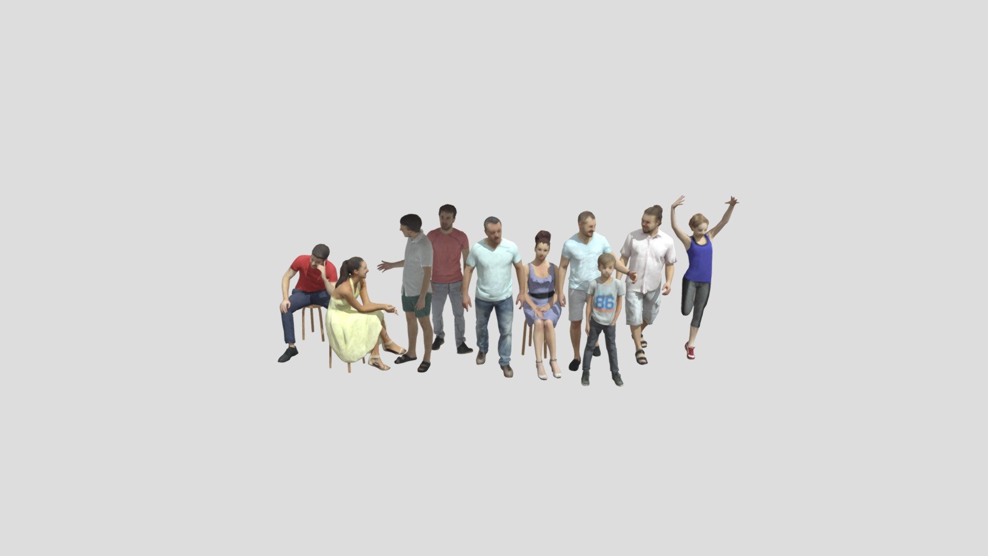 10x LOW POLY CASUAL SUMMER PEOPLE VOL01 CROWD