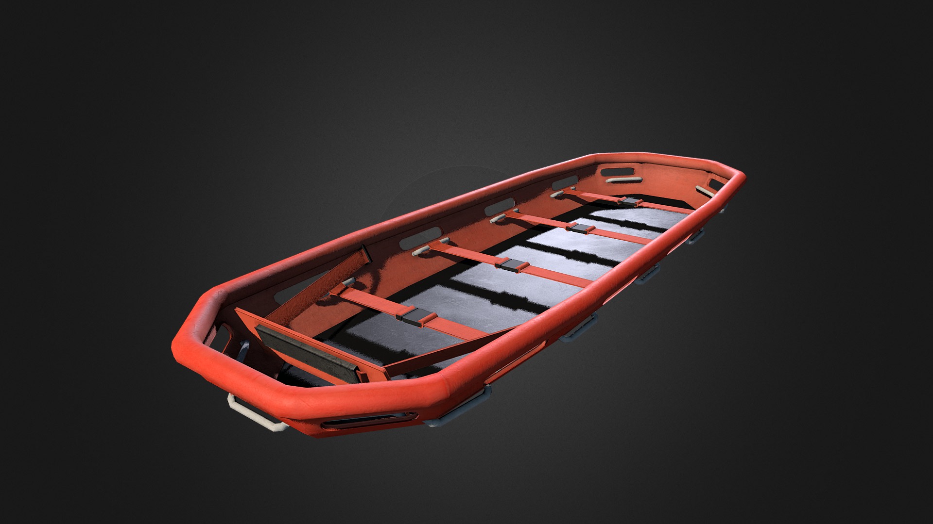 3D model Basket Stretcher - This is a 3D model of the Basket Stretcher. The 3D model is about a red and black boat.
