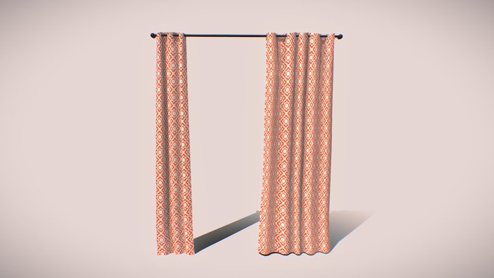 Patterned Curtain with Rod – Game-Ready 3D Model 3D Model