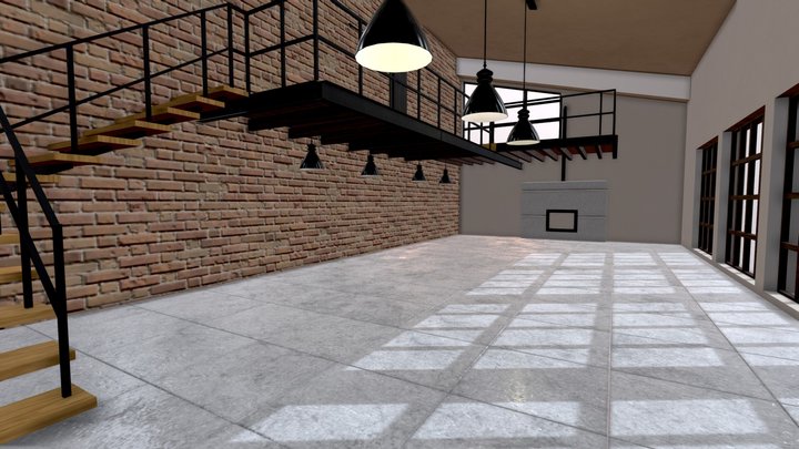 Two-story Interior In Loft Style 3D Model