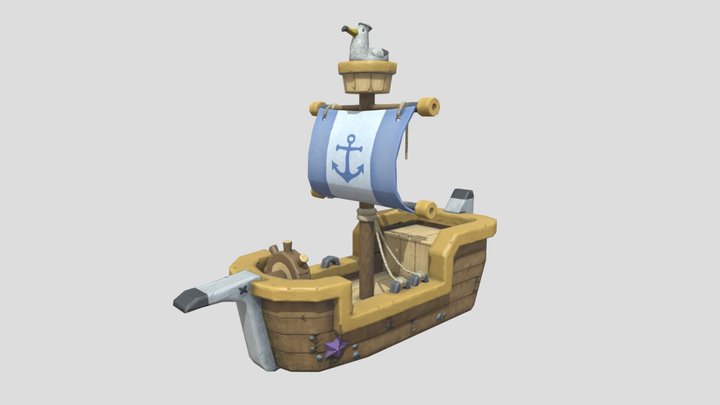 Stylized sailboat ship low poly game ready 3D 3D Model