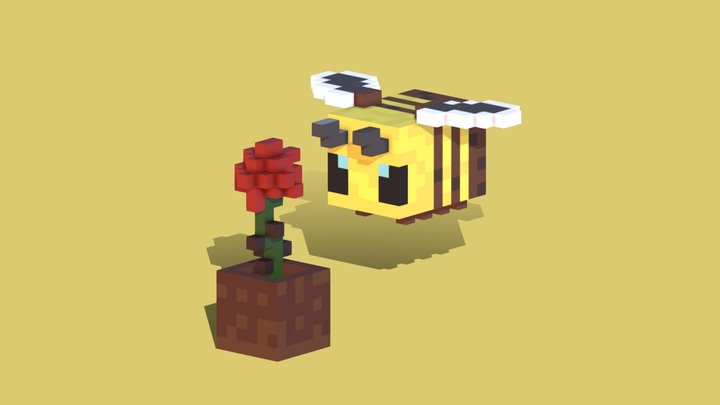 MINECRAFT BEE WITH [3D] FLOWER – Modello 3D gratuito STL