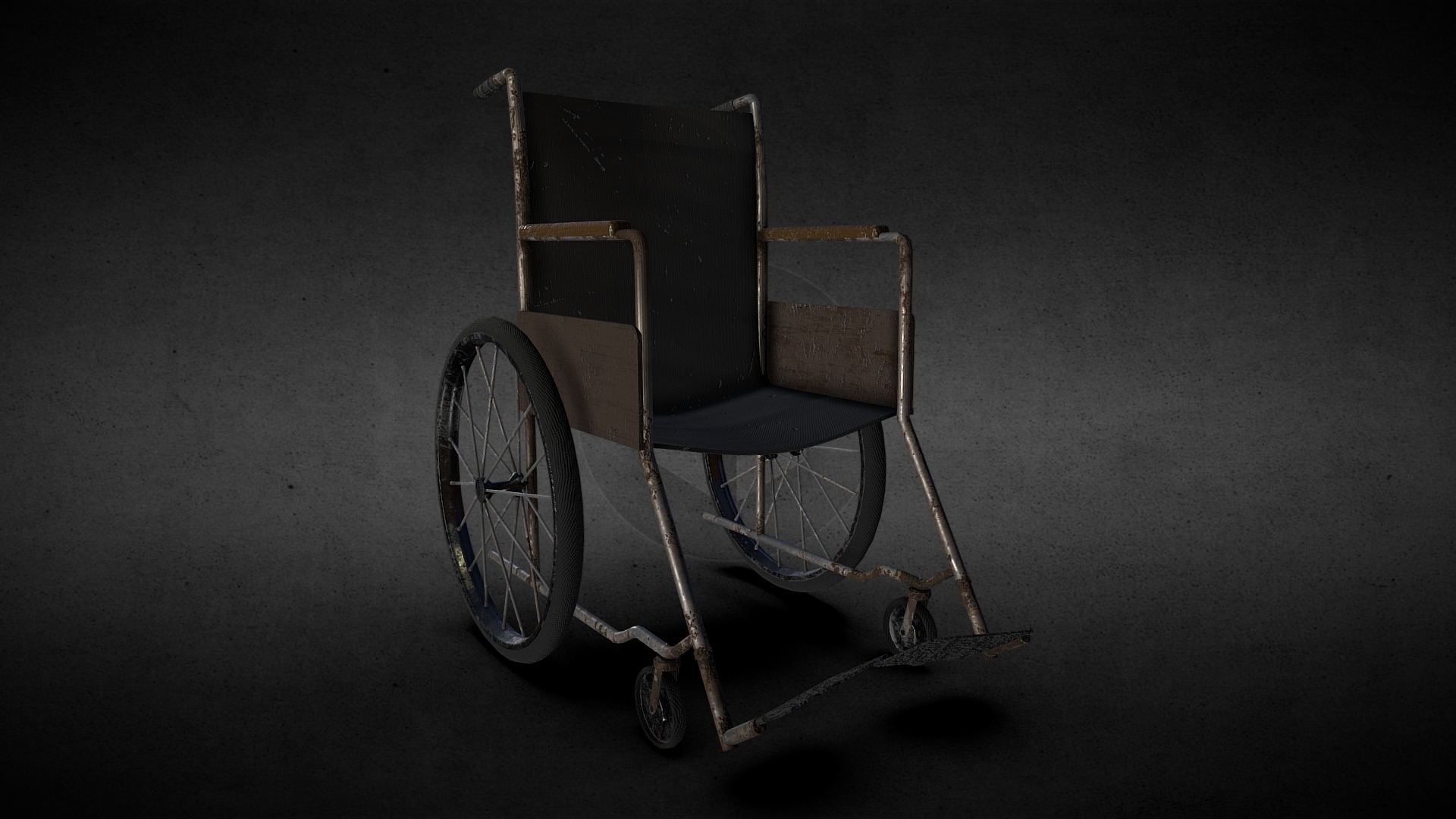 3D model Old Rusty Wheelchair - This is a 3D model of the Old Rusty Wheelchair. The 3D model is about a black and white wheelchair.