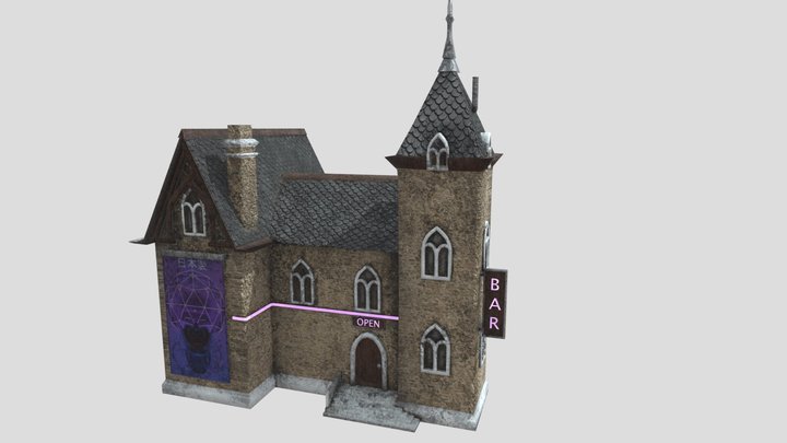 Neo-Gothic House with Cyberpunk Elements 3D Model