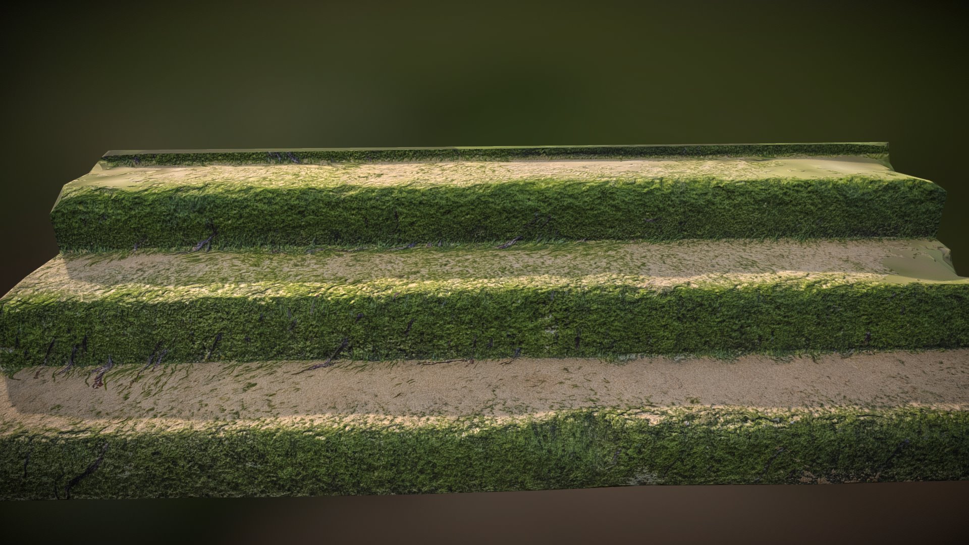 3D model Stairs with moss and sand scan (PBR) - This is a 3D model of the Stairs with moss and sand scan (PBR). The 3D model is about a close-up of a grass field.