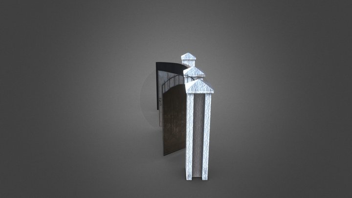 Concrete fence with metal 2_gate_sketchfab. 3D Model