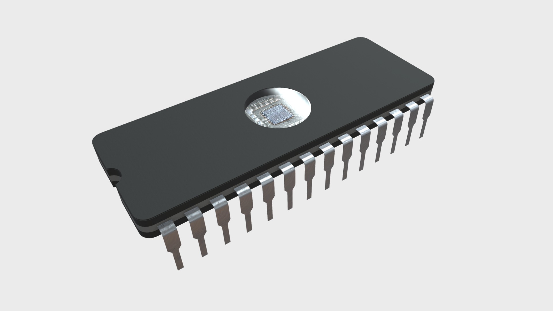 3D model EPROM chip - This is a 3D model of the EPROM chip. The 3D model is about a black and silver electronic device.