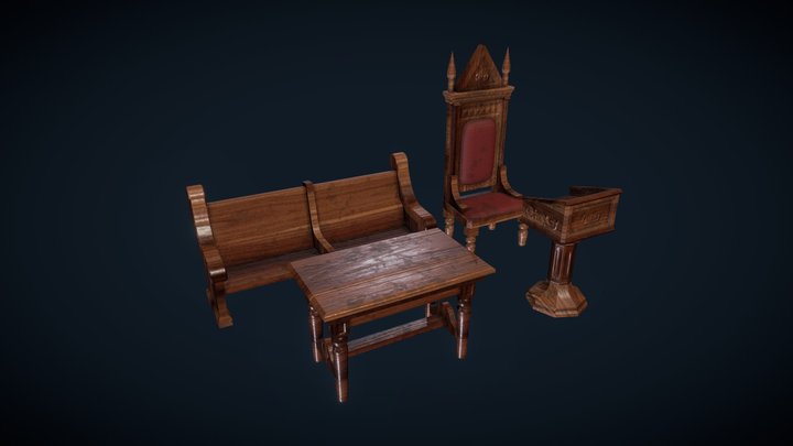 Church Furniture Props 3D Model