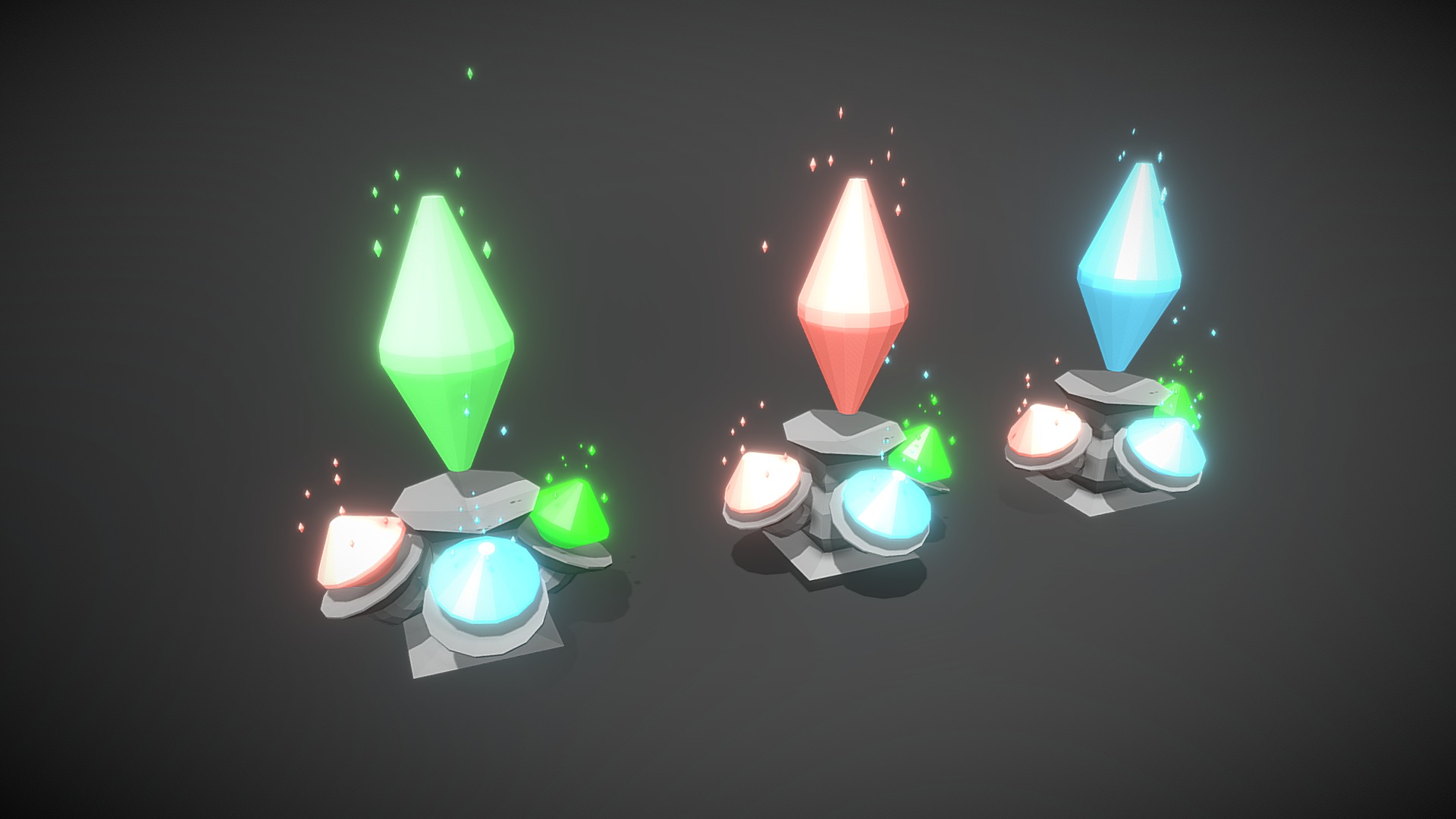 3D model Game Asset Elemental Crystals For RPG - This is a 3D model of the Game Asset Elemental Crystals For RPG. The 3D model is about a group of colorful lights.