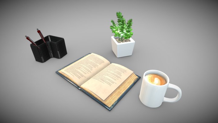 Office Desk Props Set Low Poly PBR (4 in 1) 3D Model
