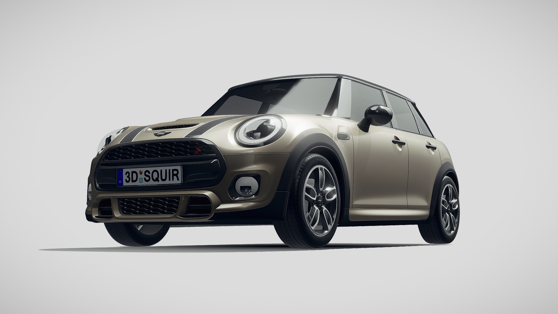 3D model Mini Cooper S 5-door 2019 - This is a 3D model of the Mini Cooper S 5-door 2019. The 3D model is about a silver car with a white background.