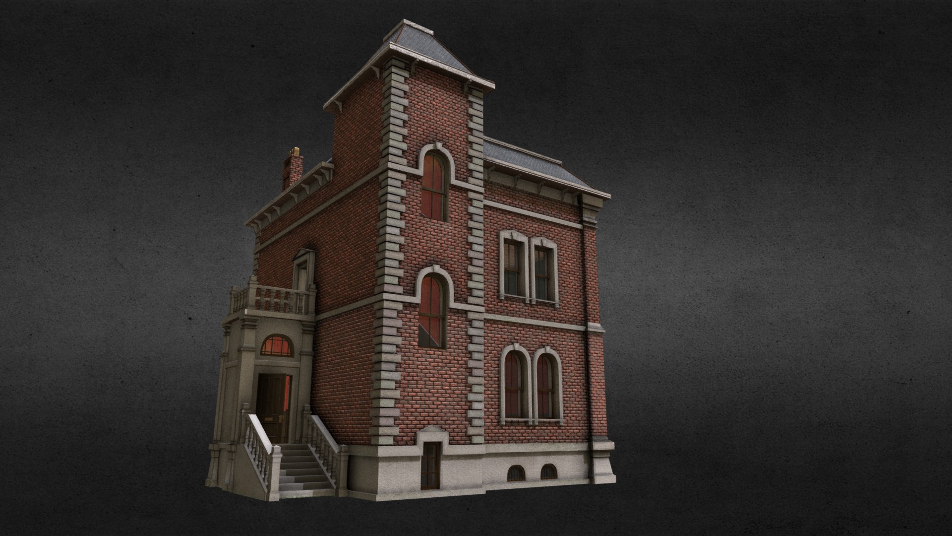 3D model Victorian house - This is a 3D model of the Victorian house. The 3D model is about a brick building with a staircase.