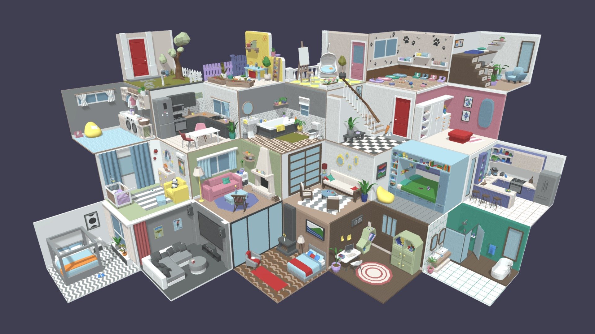 Low Poly Rooms Interiors 4 - Buy Royalty Free 3D model by Mnostva ...