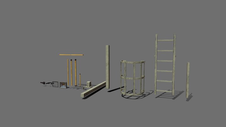 Ladder, Railing and Flood Light Kit 3D Model