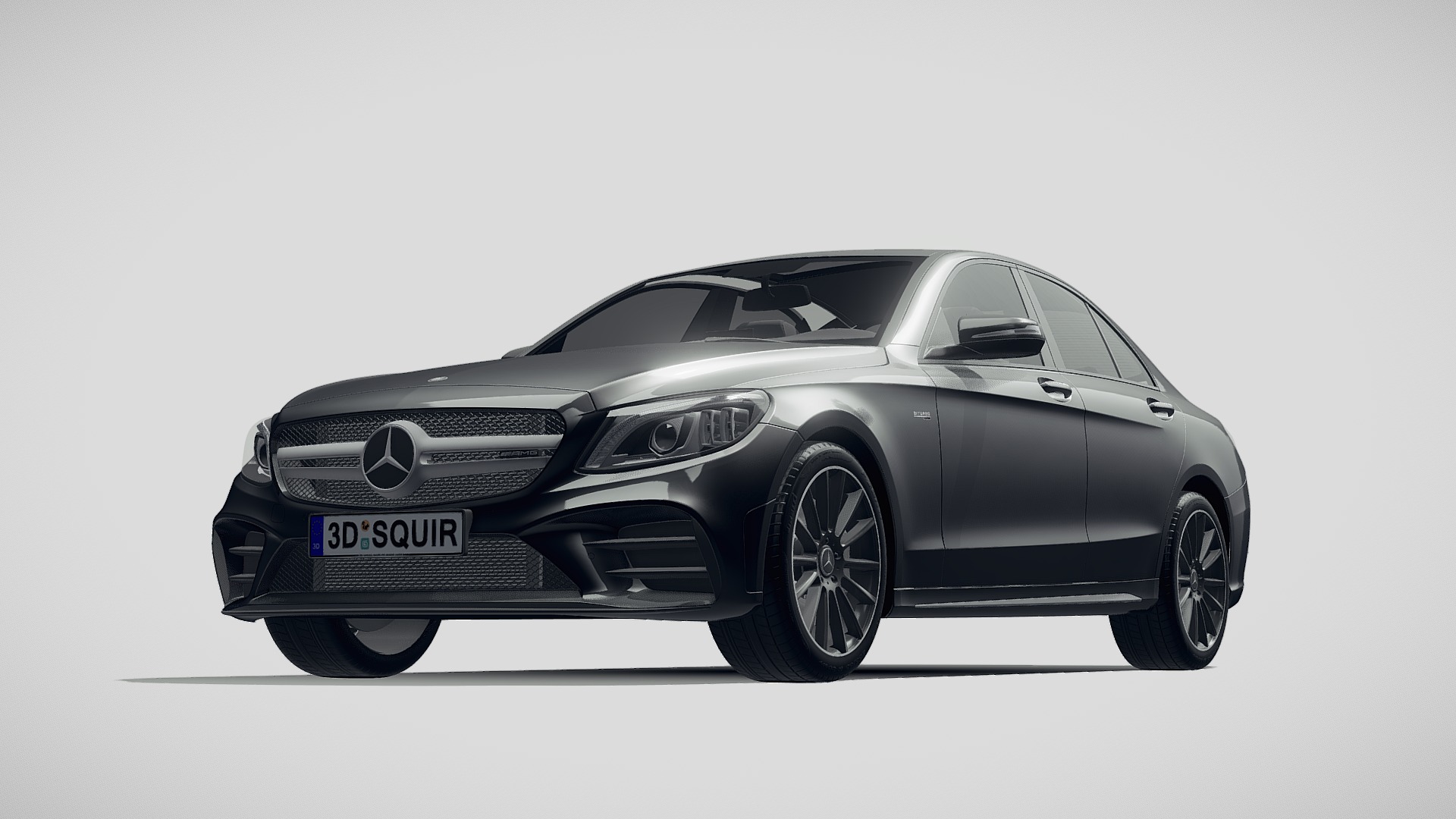 3D model Mercedes C-class AMG 4matic 2019 - This is a 3D model of the Mercedes C-class AMG 4matic 2019. The 3D model is about a black car with a white background.