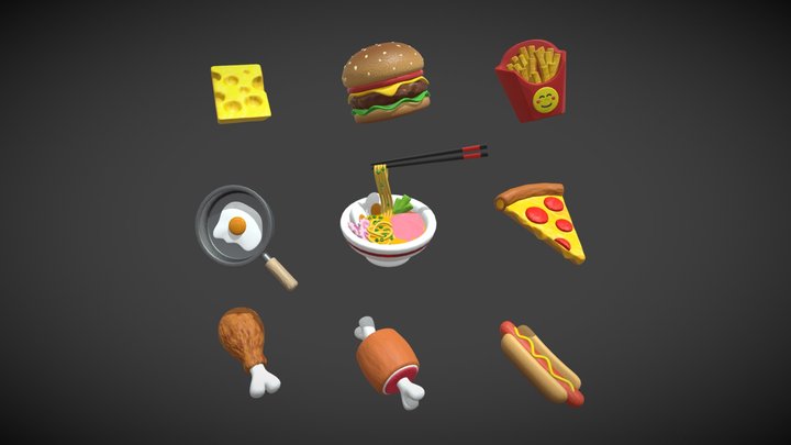 3D Cute Food Pack - Low Poly 3D Model