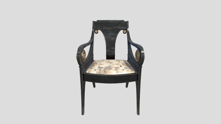 Black Lacquer Armchair with Brass Rosettes 3D Model