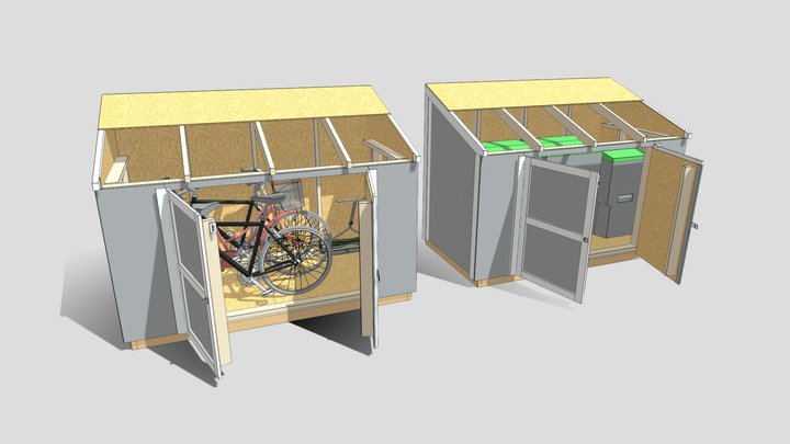 8'x4' Bin & Bike Mini Shed (base model) 3D Model