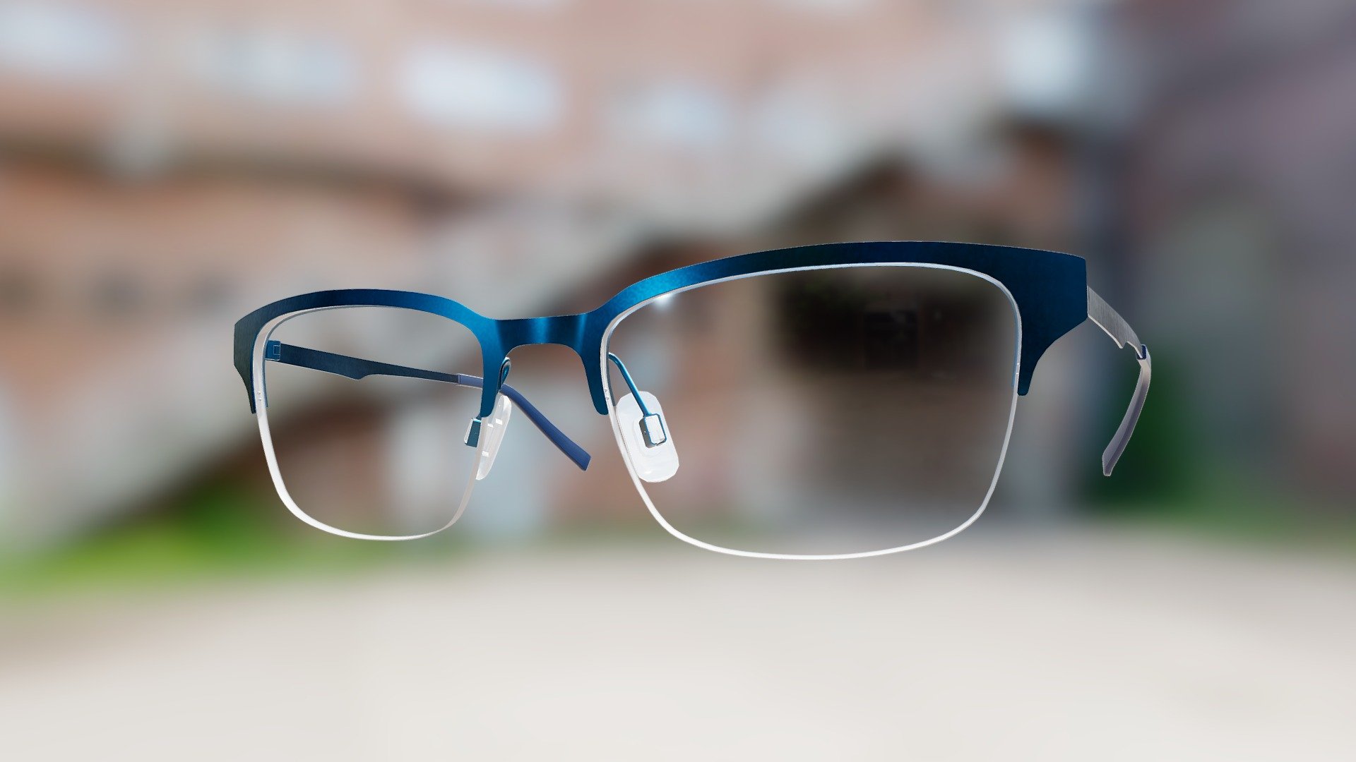 Titanium Half-Rim Rectangle Glasses (Blue)