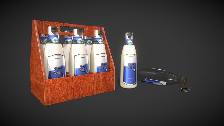 Milk bottles & Milk carrier 3D Model