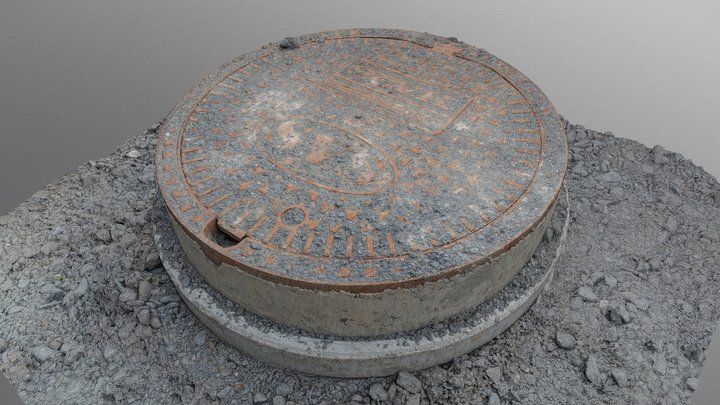Manhole Sewer hatch cover in gravel 3D Model