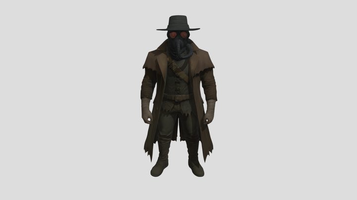 Masked figure in trench coat and hat 3D Model