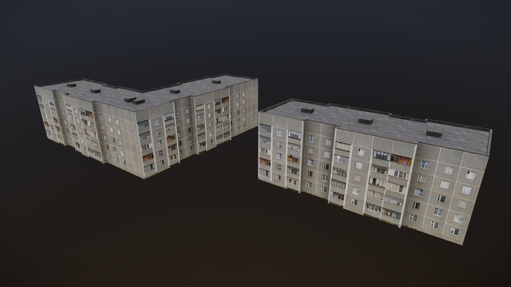 Soviet Panel House [Lowpoly] 3D Model