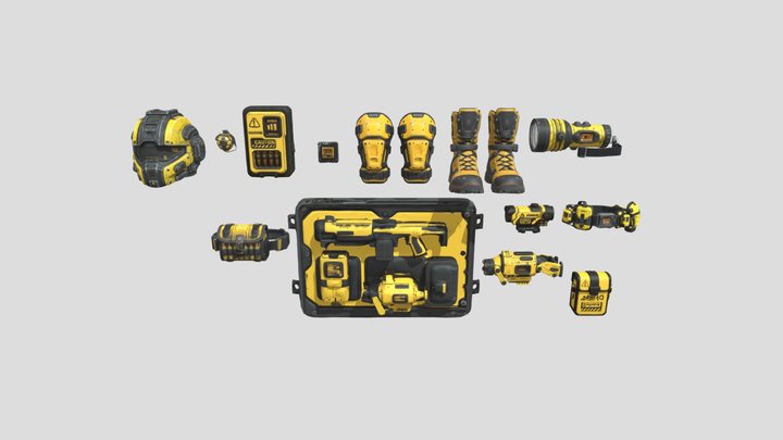 Low-poly Futuristic Cyberpunk Accessoires 3D Model