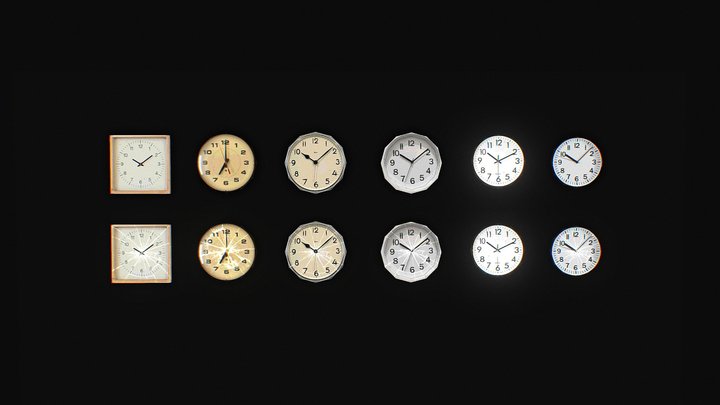 PSX-Style Vintage Wall Clocks 3D Model