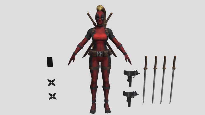 Lady Deadpool(Textured)(Rigged) 3D Model