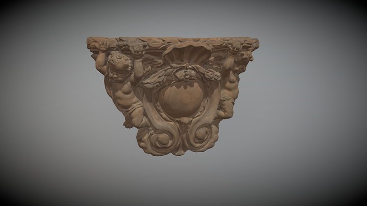 Balkconsole met cartouche en schragende engelen 3D Model