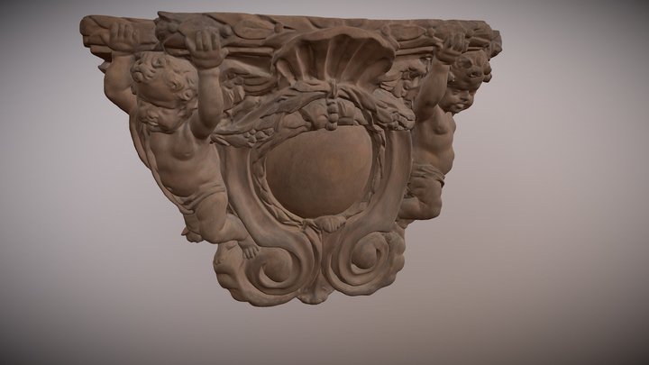 Balkconsole met cartouche en schragende engelen 3D Model
