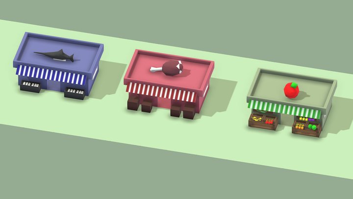 Small Shops Low Poly 3D Model