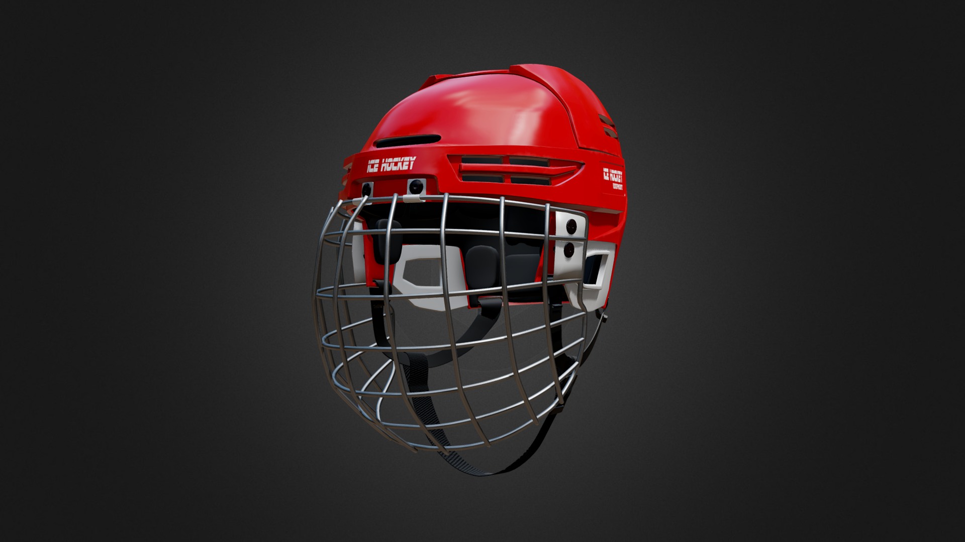 3D model Ice Hockey Helmet with Metal Facemask - This is a 3D model of the Ice Hockey Helmet with Metal Facemask. The 3D model is about a red and white car.