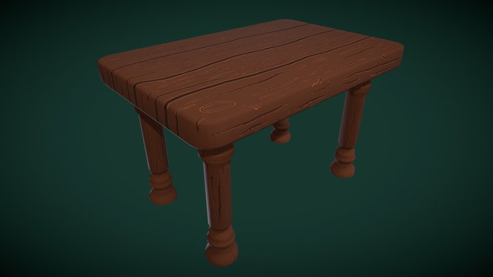 Low-Poly Hand Painted Wooden Table 3D Model