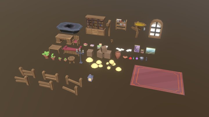 Low poly assets wizard house 3D Model