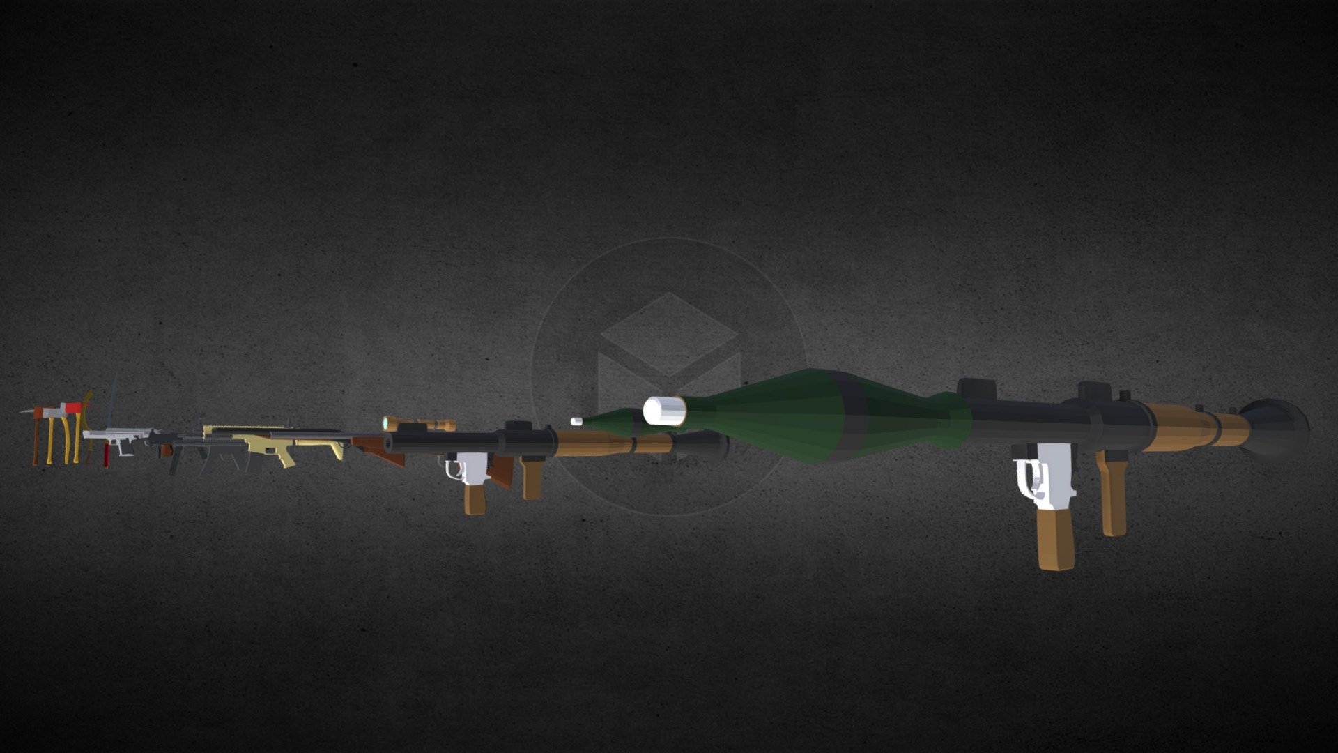 Melee weapons and guns — Sketchfab embed 3D viewer