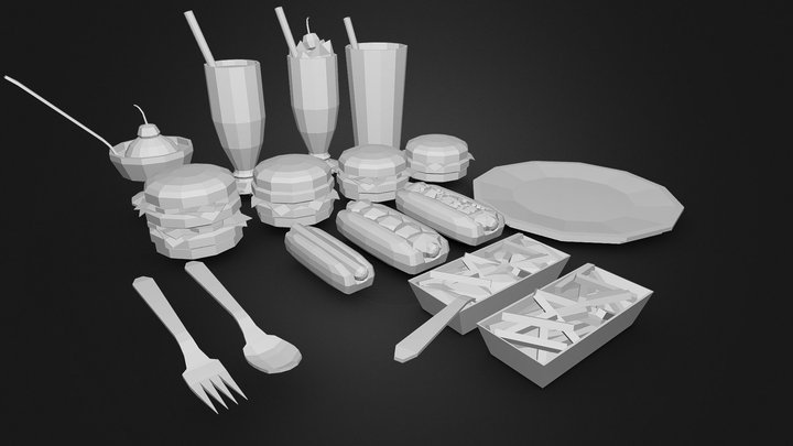 Low-Poly American Food Pack 3D Model