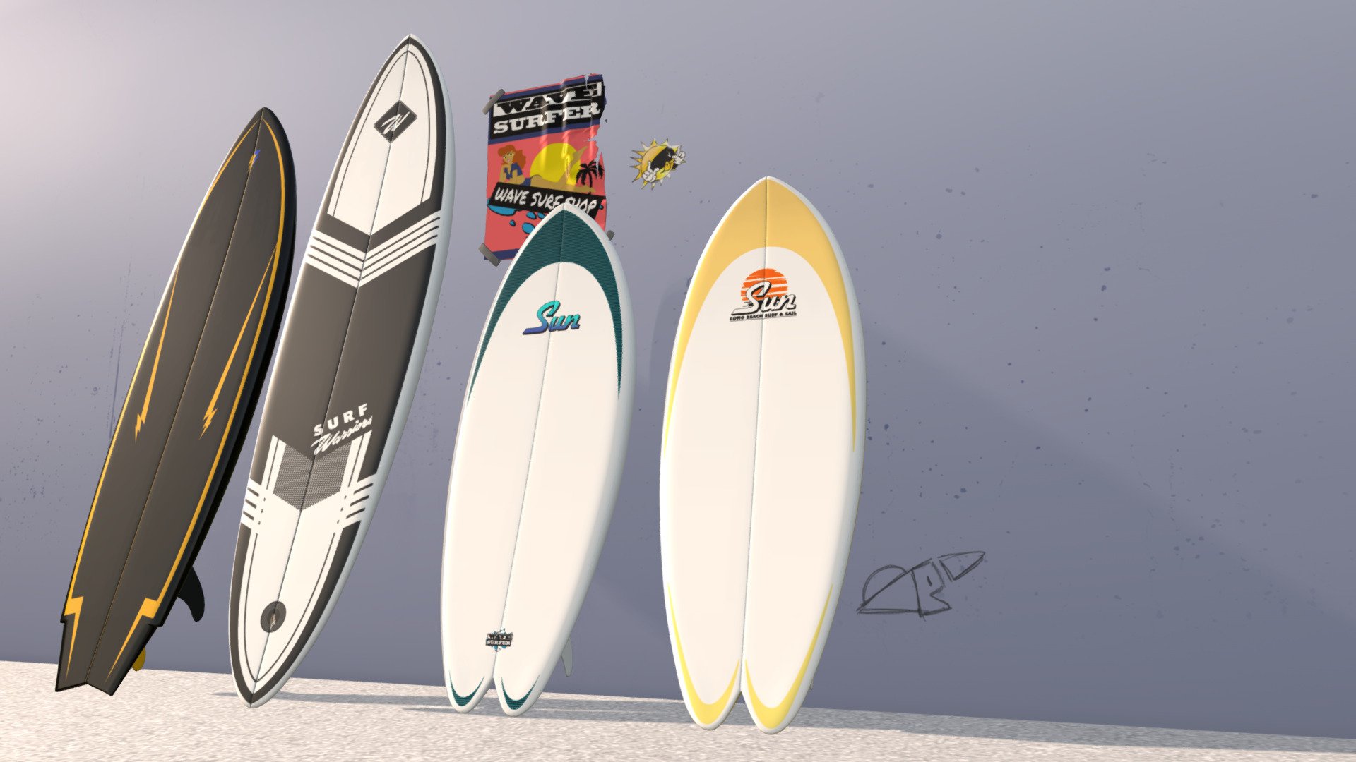 Surfboards Long Beach FBX Version - 3D model by Eccemania