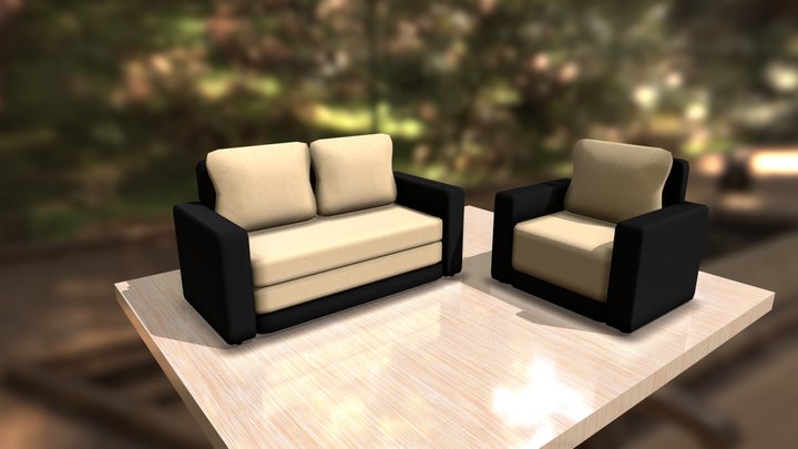 Black Biege Sofa set 3D Model