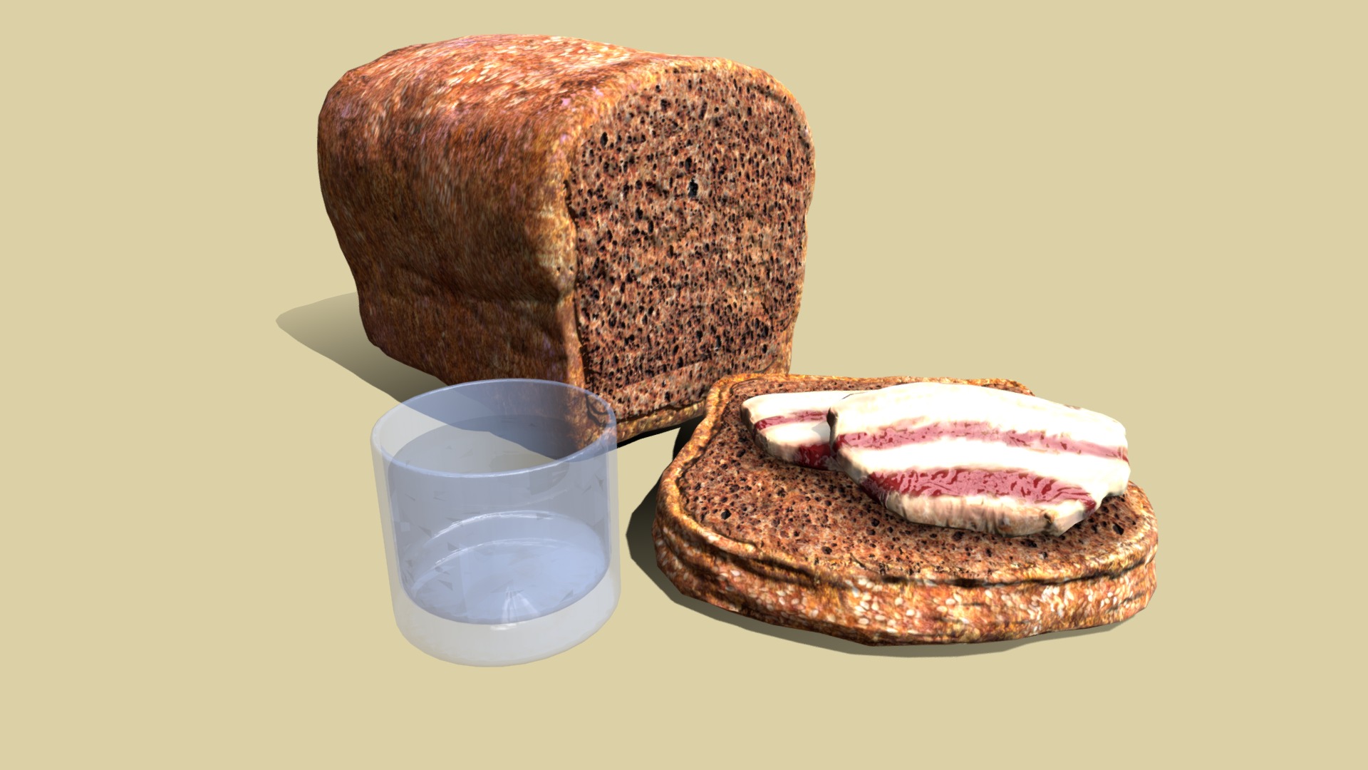3D model Slavic Bread with a bacon - This is a 3D model of the Slavic Bread with a bacon. The 3D model is about a stack of cookies.