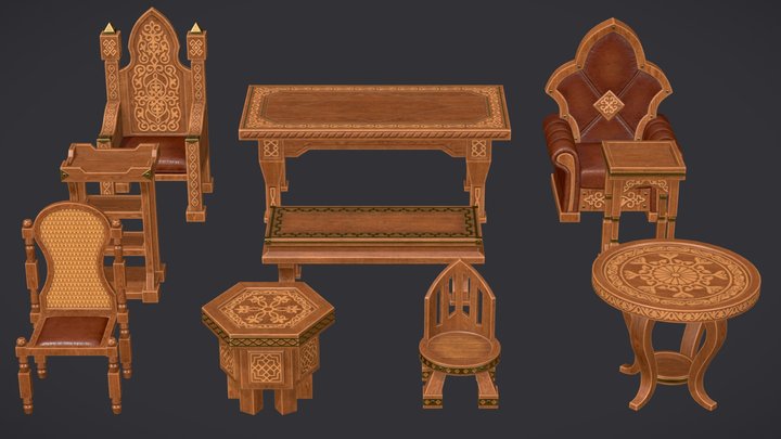 Medieval PBR Furniture Pack 3D Model